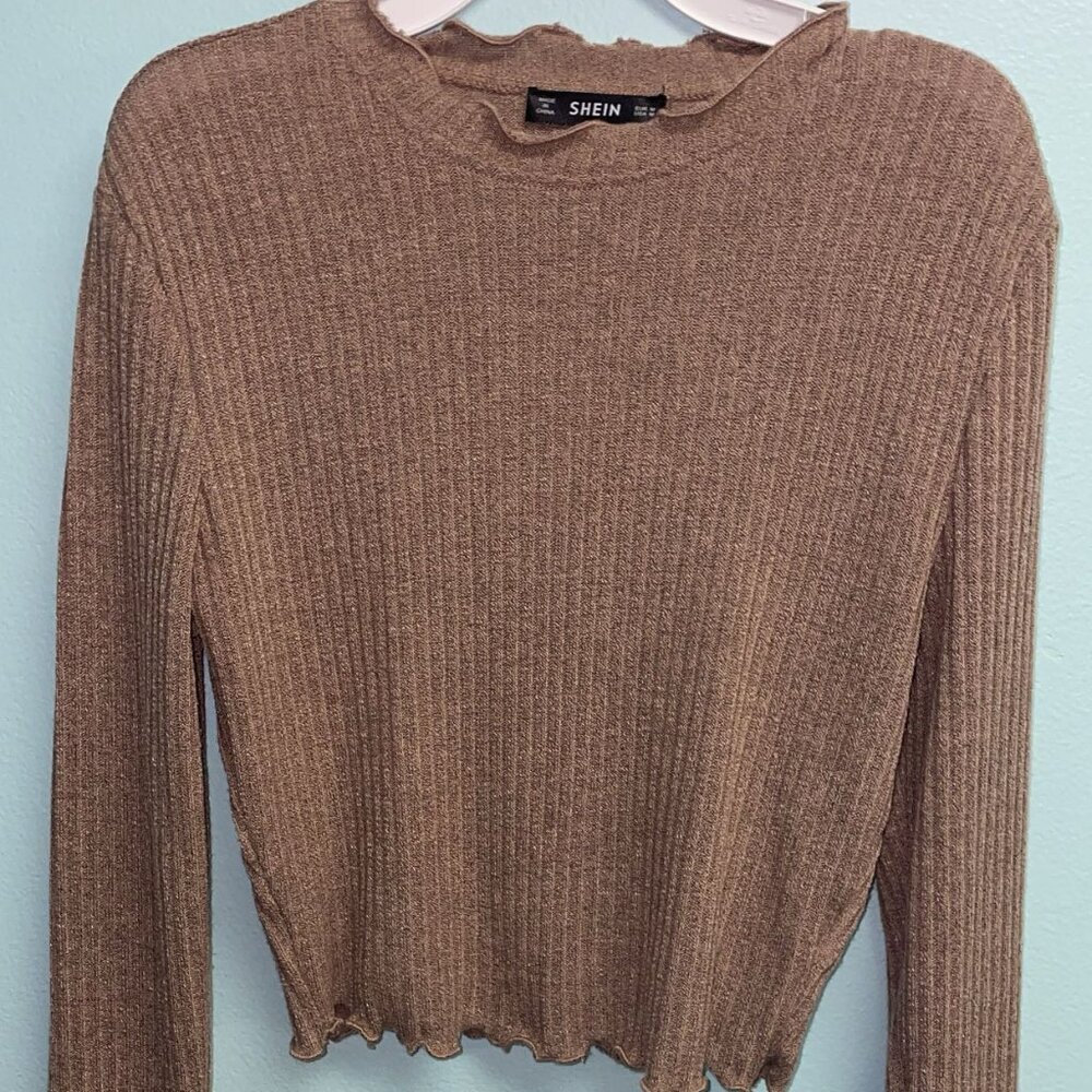 Long Sleeve Brown Crop Top